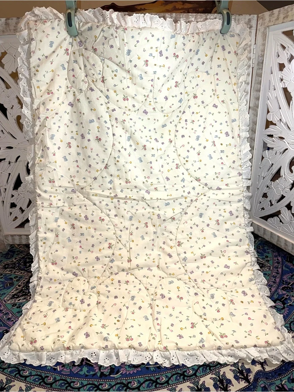 Disney Winnie the Pooh Cream Throw with Pastel Accents and Lace Trim
